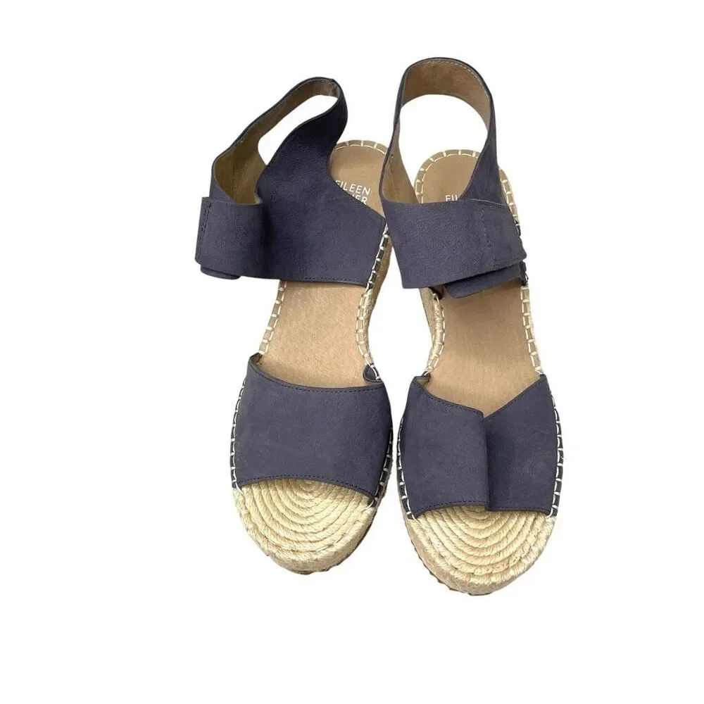 Eileen Fisher Weslia espadrille leather wedge Heels sandals‎ Size 10 blue